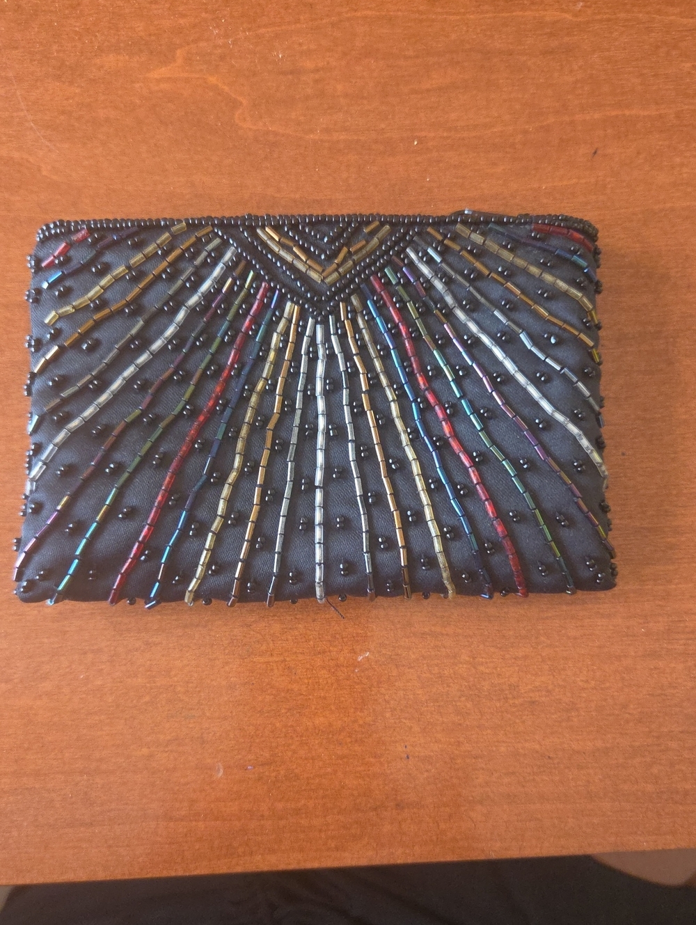 Black Beaded Multi-Color Stripe Evening Clutch